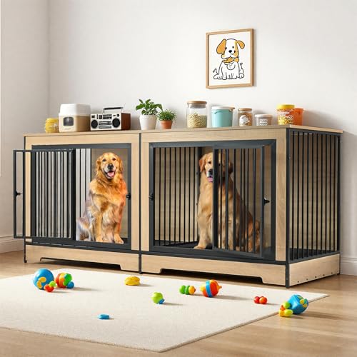 75’’ Double Dog Crate Furniture with Removable Divider & Trays K18344