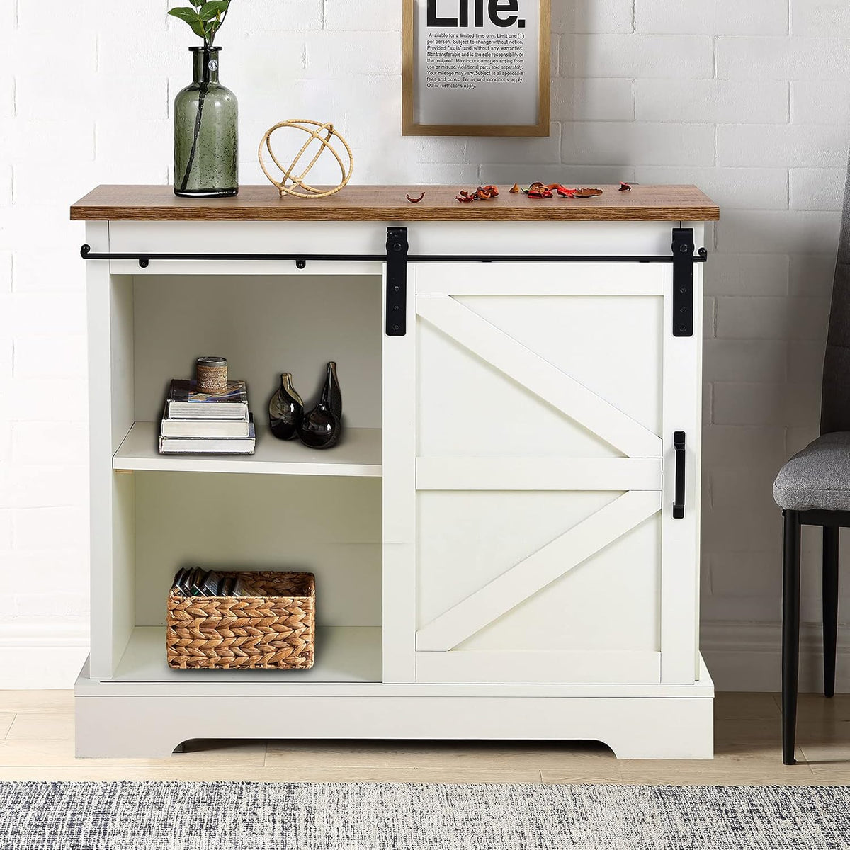 Brown Oak Sideboard Storage Cabinet with Sliding Door Q830219
