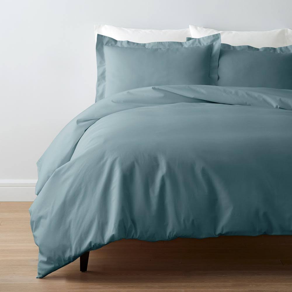 Blue 300-Thread Count Cotton Percale Twin XL Duvet Cover J342