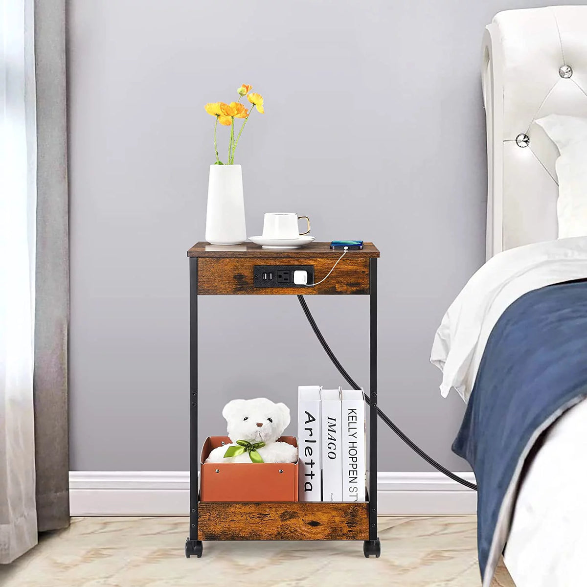 C-Shaped Rolling End Table with Charging Station J82298