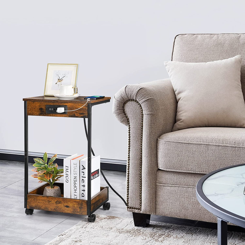 C-Shaped Rolling End Table with Charging Station J82298