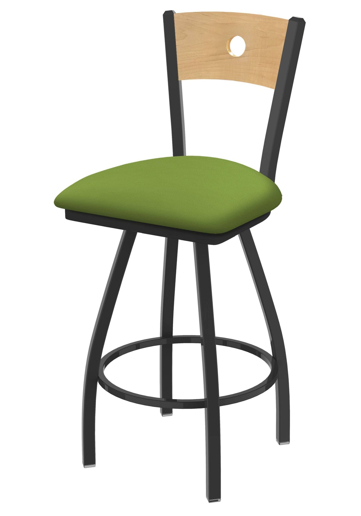 25x22 Swivel Counter Stool with Pewter Finish, Natural Back, and Green Seat K791