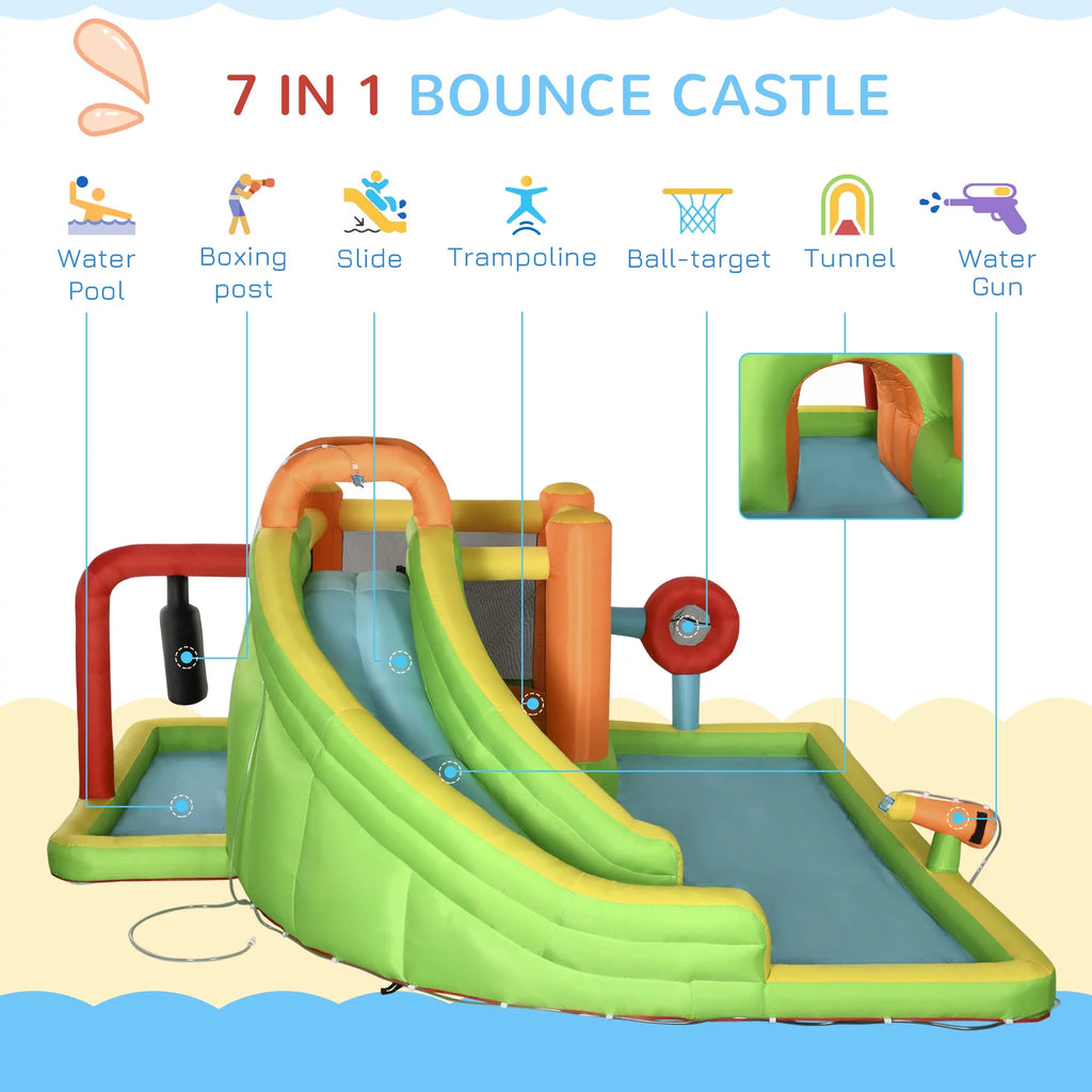 7-in-1 Inflatable Water Slide Bounce House with Carry Bag O4803