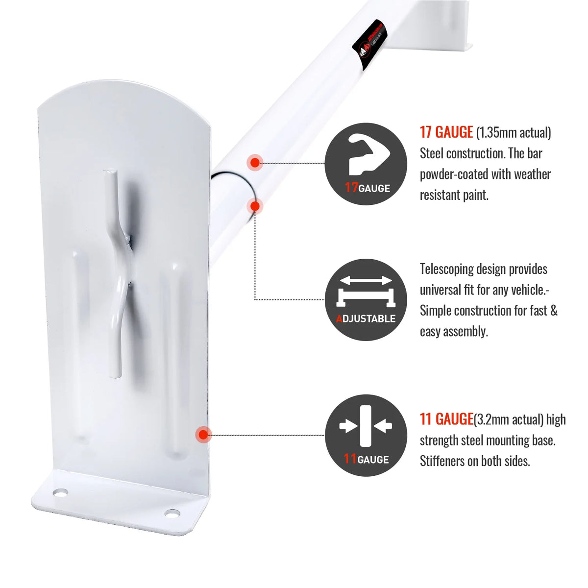 Matte White Adjustable Steel Cross Bars Pickup Truck Cap Rack System S5935