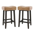 Camel Beige Leather and Wood Backless Bar Stool Set of 2 G9846