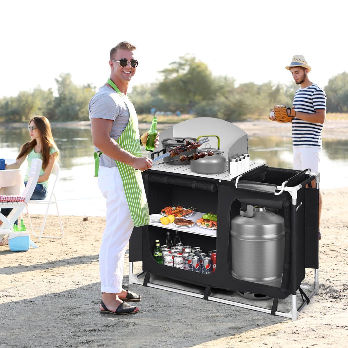 Portable BBQ Camping Grill Table Kitchen Sink Station D8780