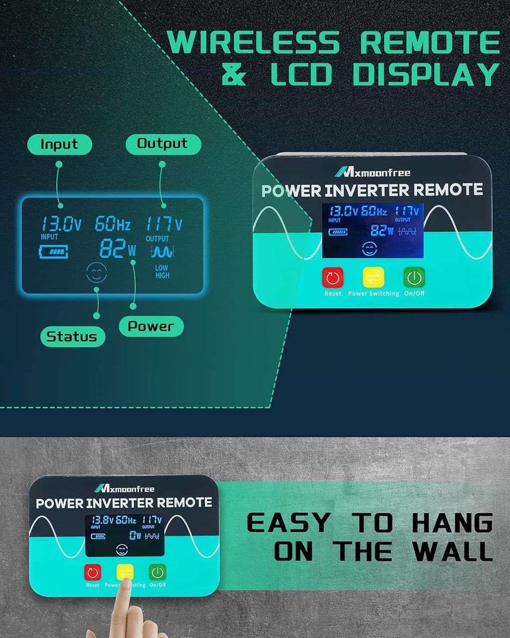 5000W Pure Sine Wave Power Inverter 12V DC to 110V AC with Wireless Remote Control LCD Display W862