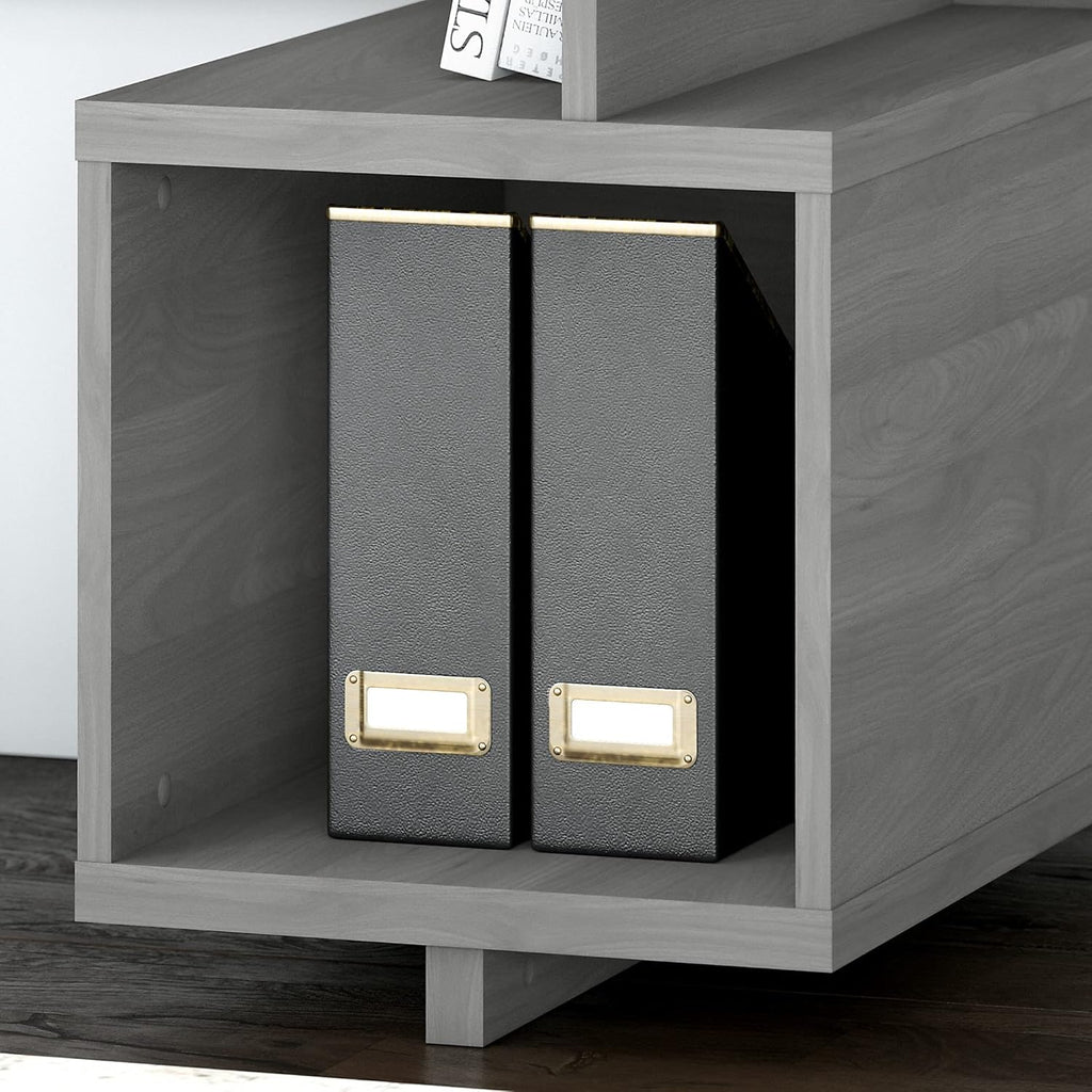 Modern Gray Writing Desk with Etagere Bookcase C9989