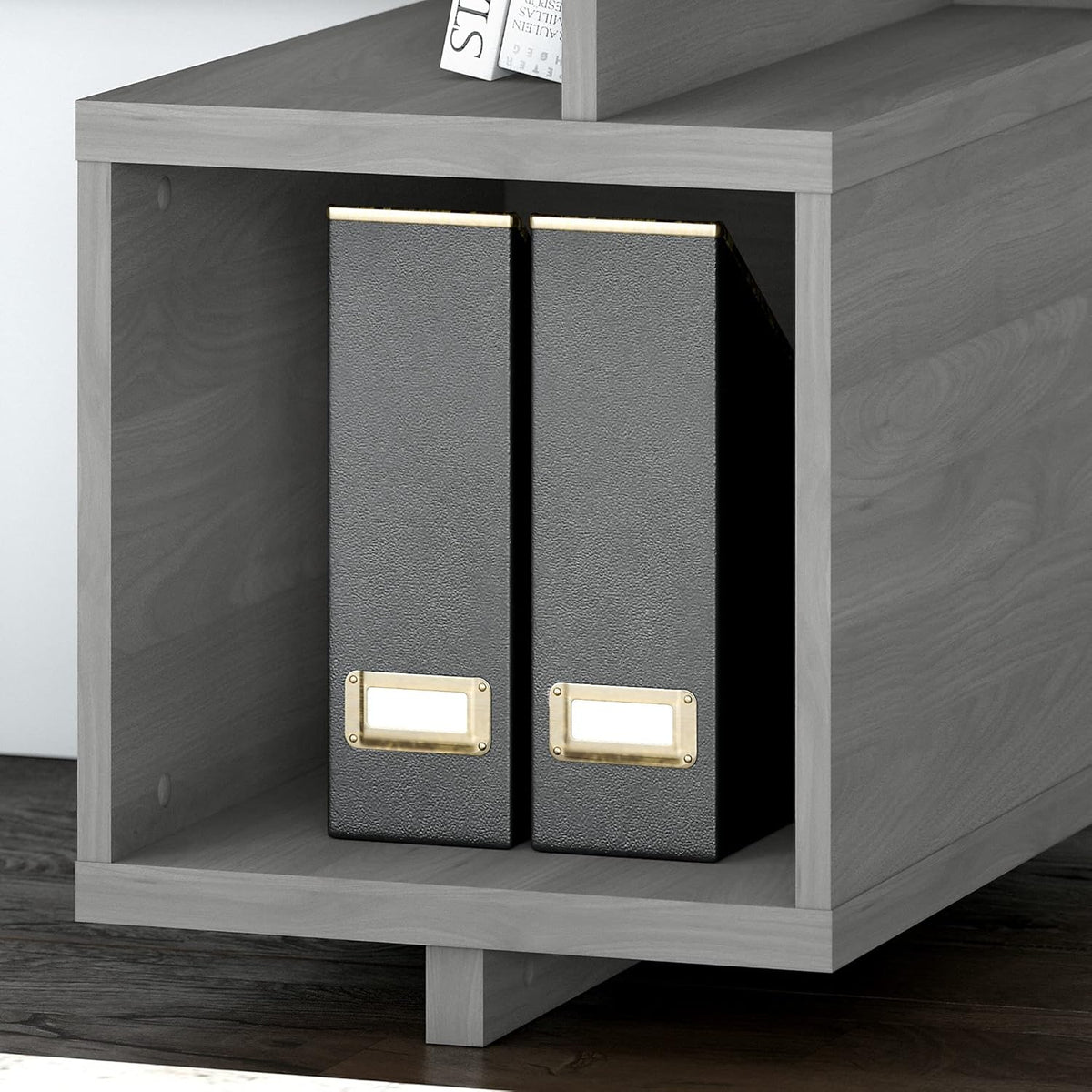 Modern Gray Writing Desk with Etagere Bookcase C9989