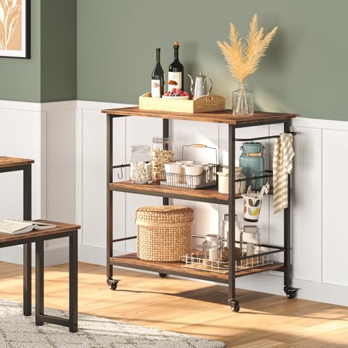 Rustic Brown and Black Kitchen Island with Storage H683