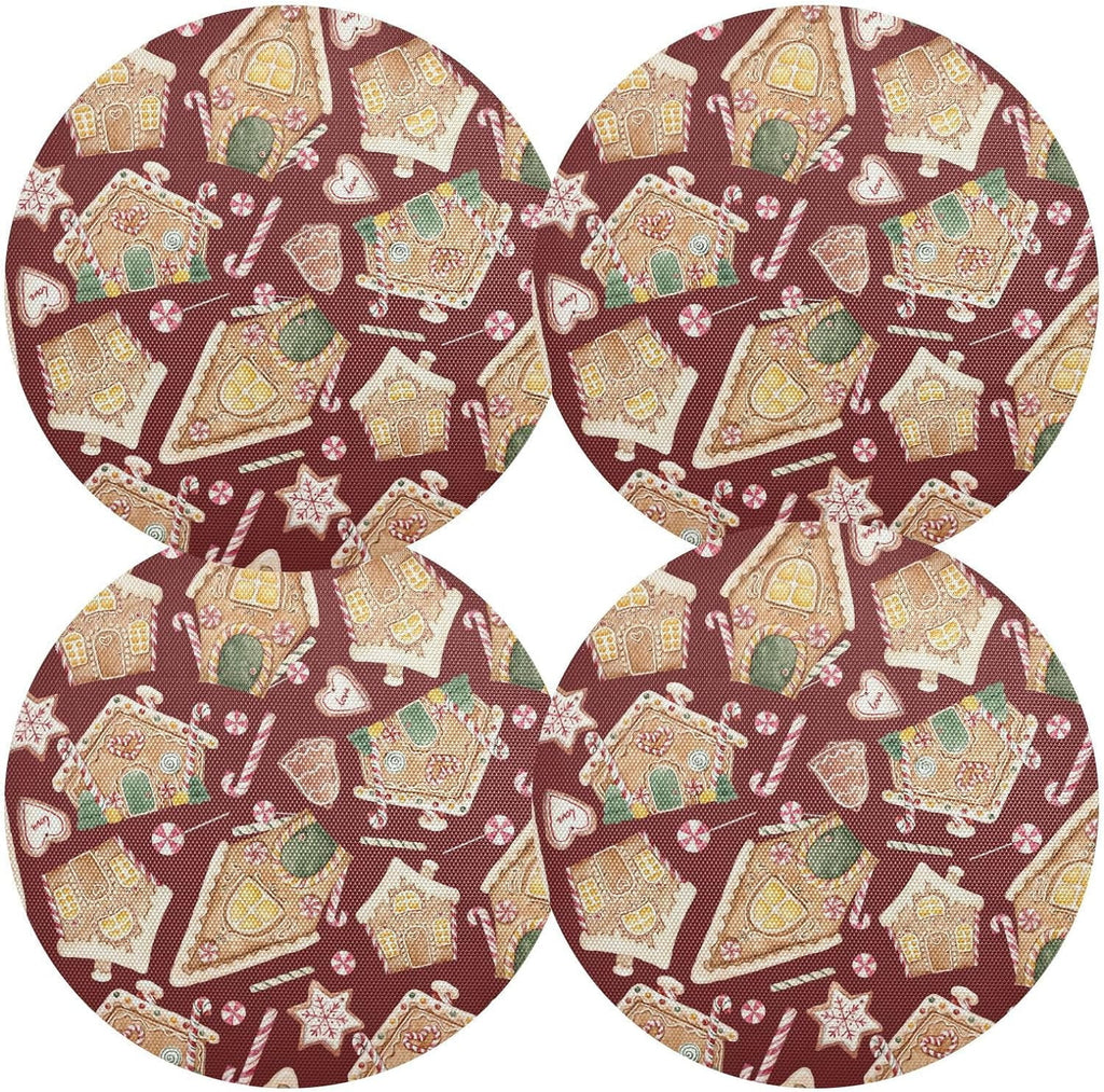 Christmas Gingerbread House Round Placemats Set of 6 Non-Slip PVC Washable Heat Resistant 15.4 Inch U1486