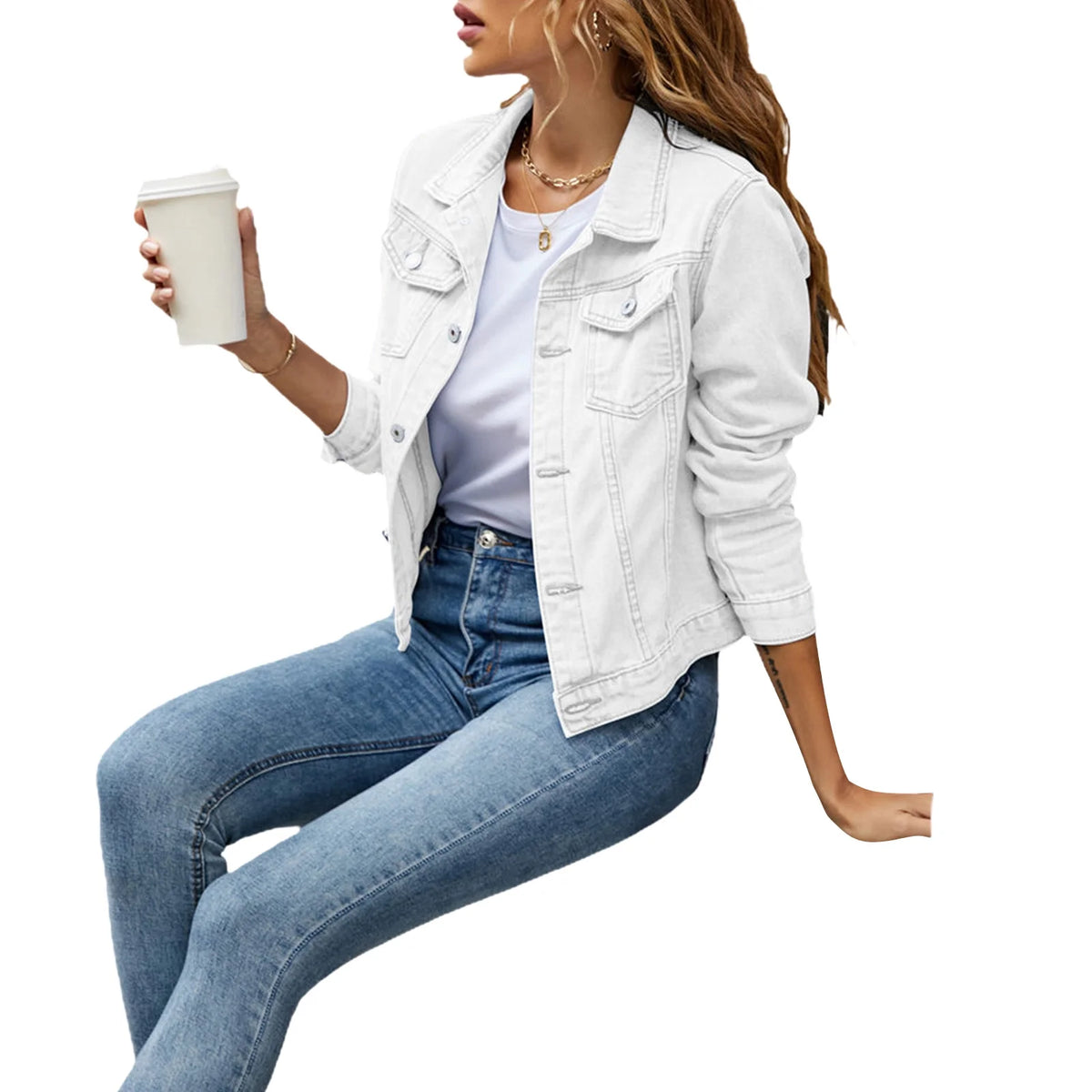 Women's Denim Jacket Long Sleeve Button Down Slim Fit Jean Cardigan N88570