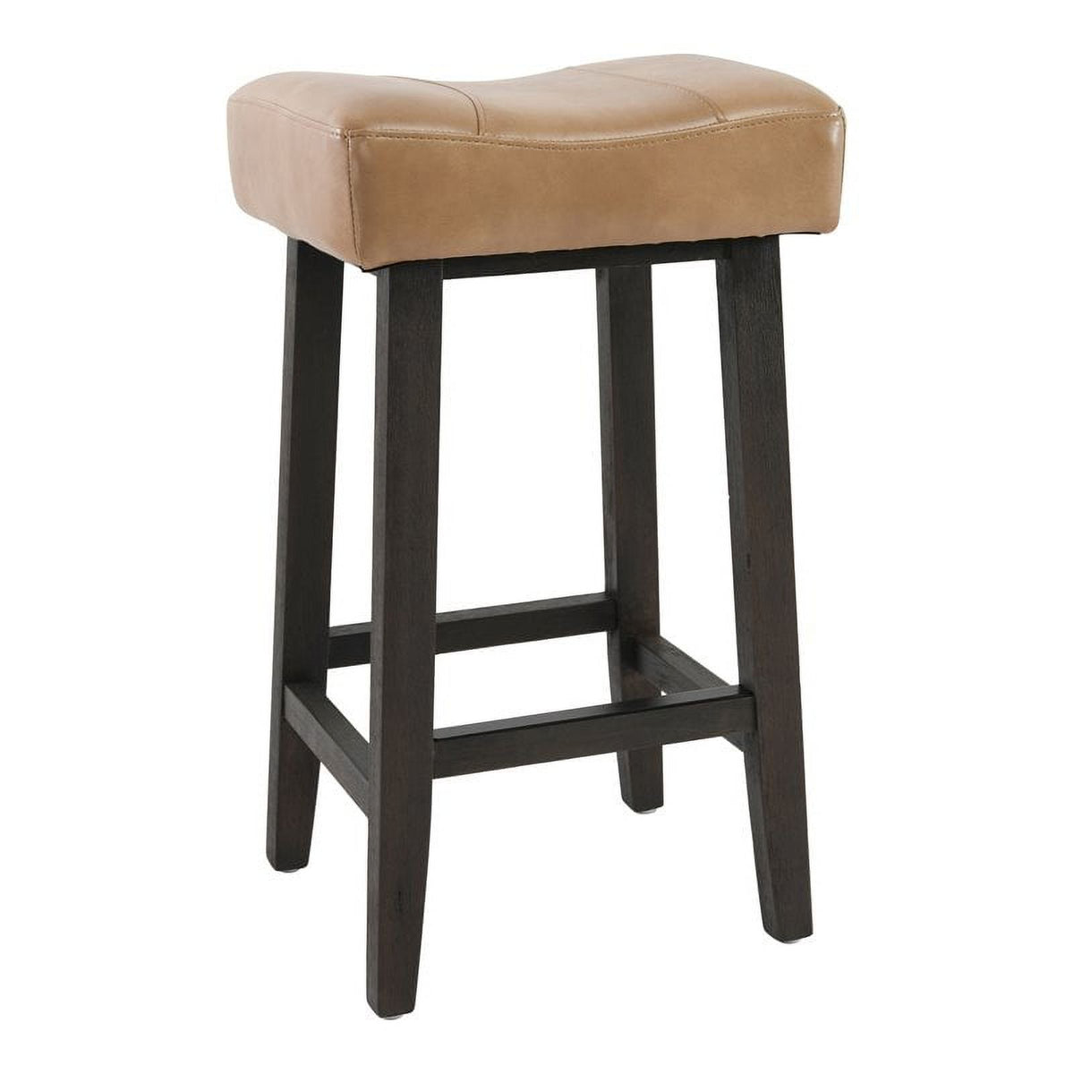 Camel Beige Leather and Wood Backless Bar Stool Set of 2 G9846