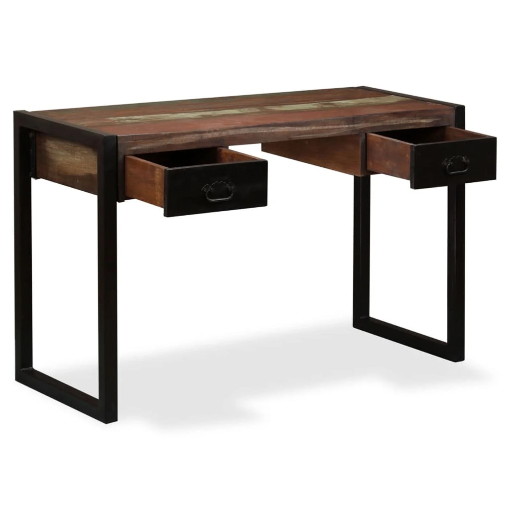 Writing Desk with 2 Storage Drawers Reclaimed Wood Steel Legs J122
