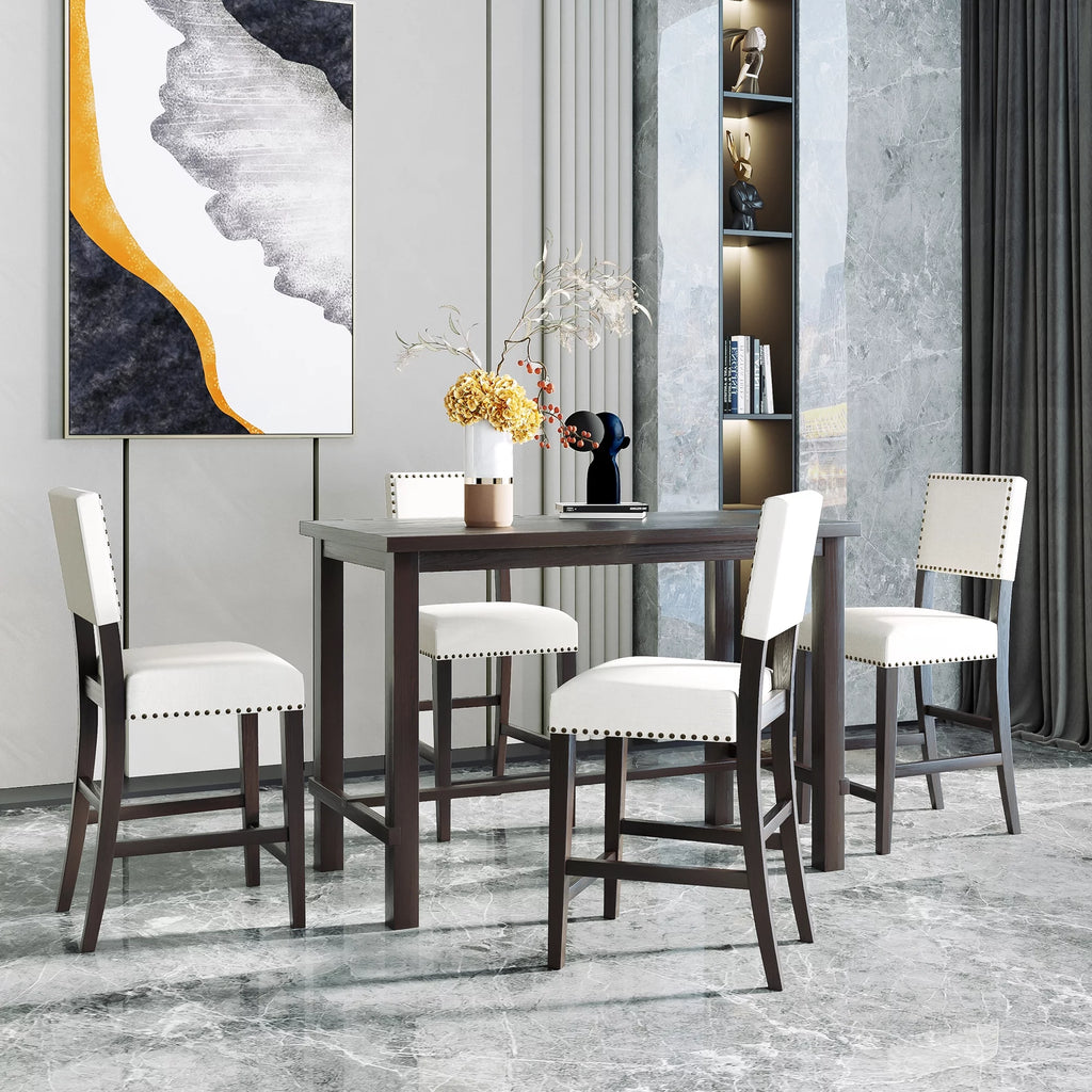 5 Piece Counter Height Dining Table Set with 4 Cushioned Chairs T77913