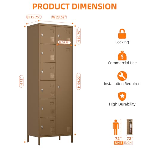 72" H Metal Storage Lockers with Doors and Rod, 7+1 Doors, Camel J559909