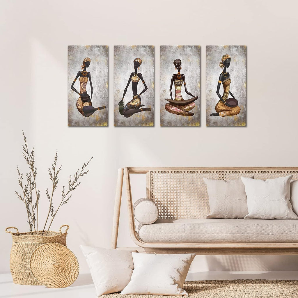4 Pieces African Woman Canvas Painting Wall Art V618665