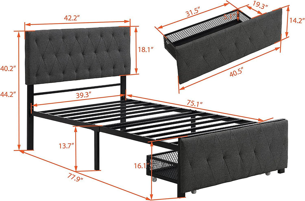 Queen Size Metal Platform Bed with Storage Drawer J959