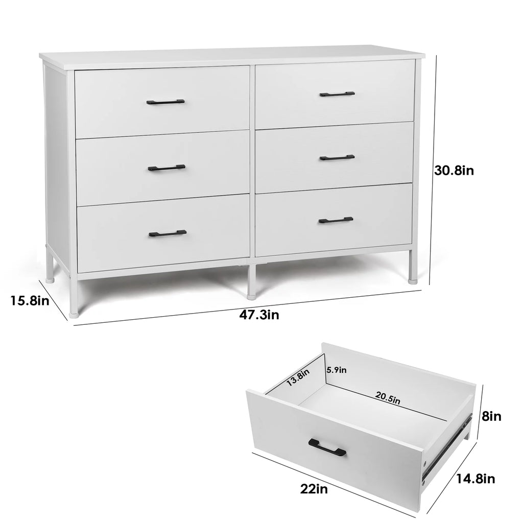 White 6 Drawer Wooden Dresser F441