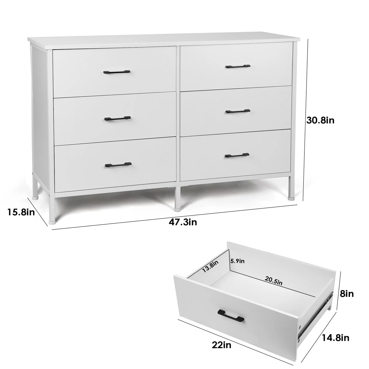 White 6 Drawer Wooden Dresser F441