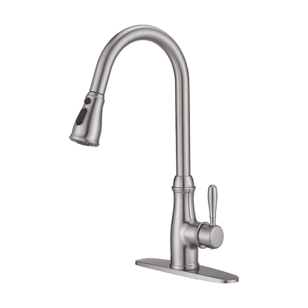 Single Handle Pull Down Sprayer Kitchen Faucet in Brushed Nickel B8571