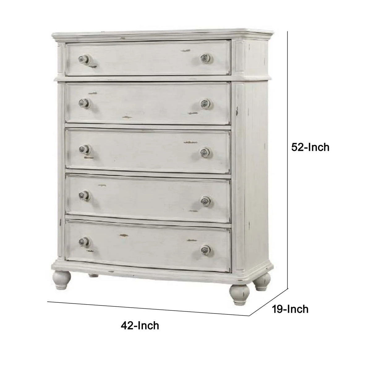 Antique White 5-Drawers Wood Dresser Chest with Turned Legs A865
