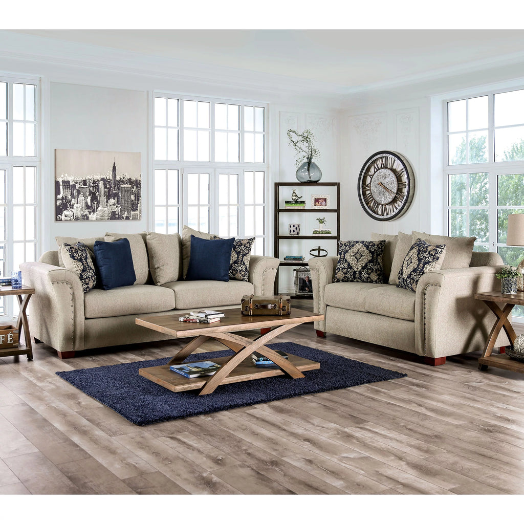 Traditional Fabric Upholstered 2-Piece Sofa Set M915