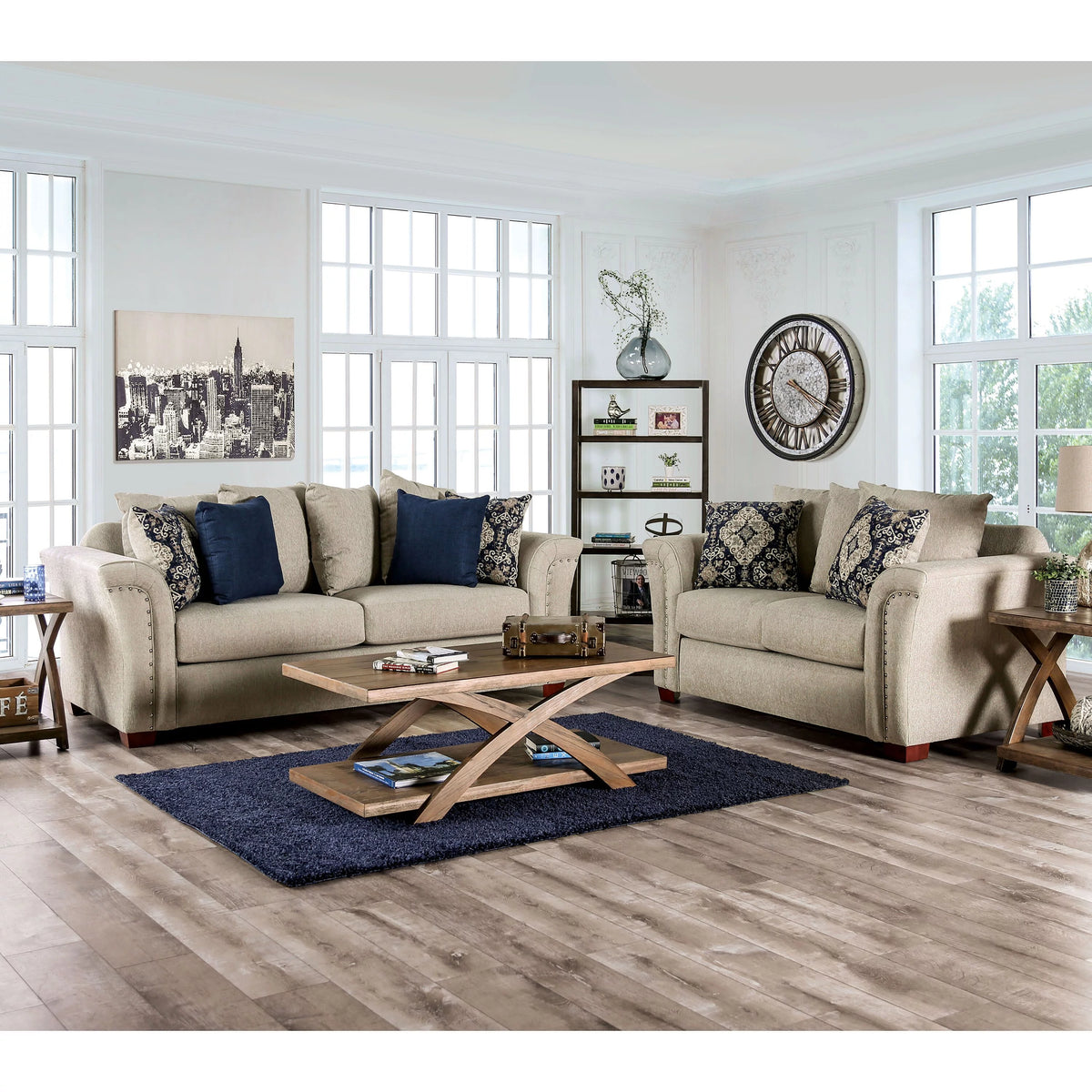 Traditional Fabric Upholstered 2-Piece Sofa Set M915