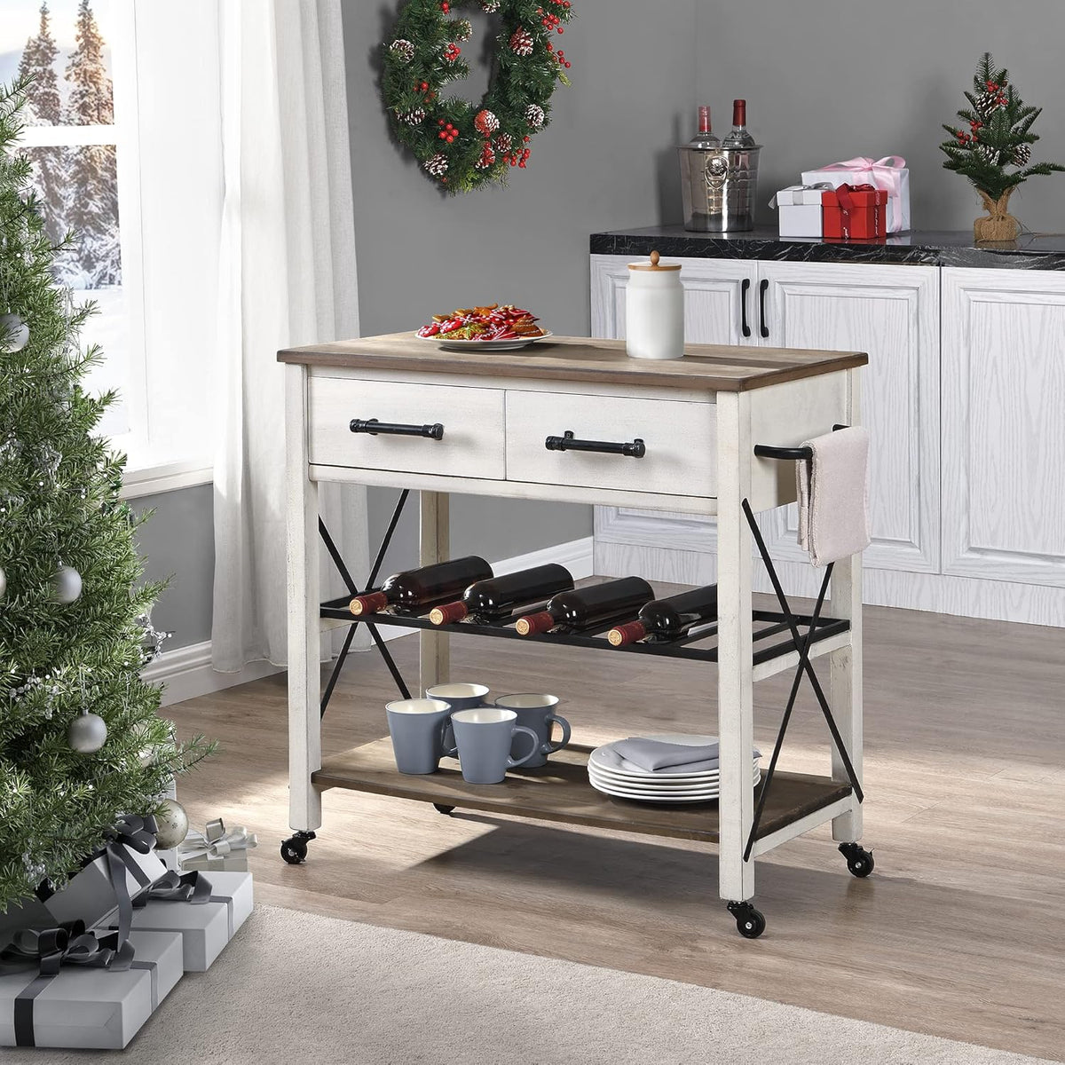 White Farmhouse Kitchen Cart P393236