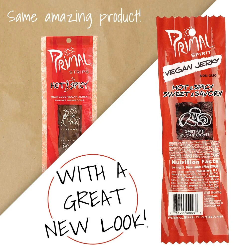 Hot & Spicy Shiitake Mushrooms Vegan Jerky Strips, 1 OZ (Pack of 24) X270513