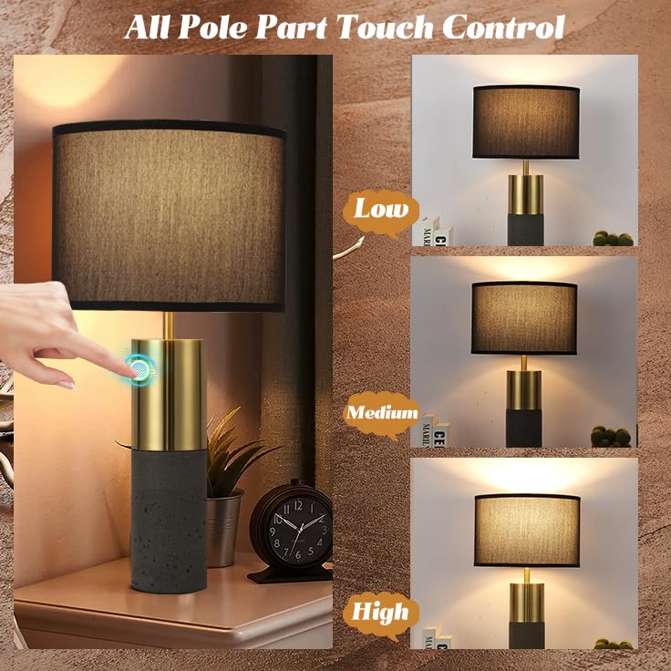 24" Tall Black Gold Set of 2 Concrete Touch Control Table Lamps T768