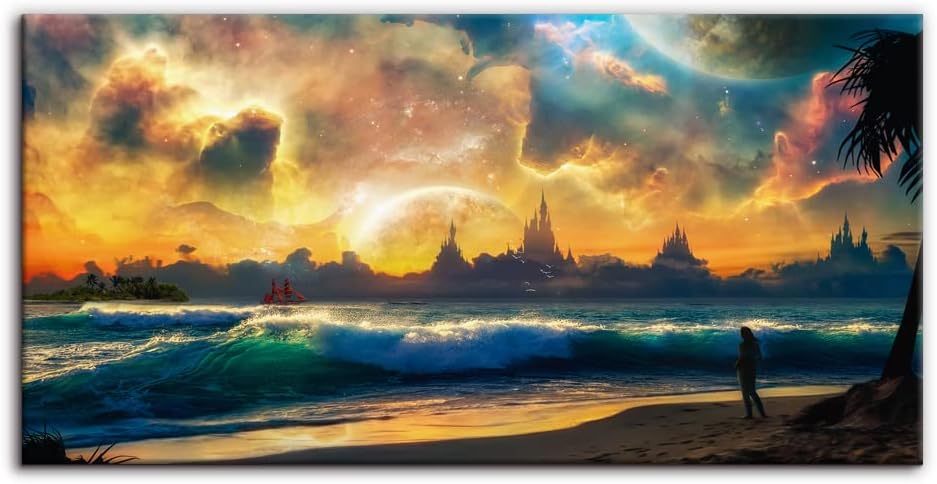 Blue Sea Sailboat Canvas Wall Art 30x20 G631945
