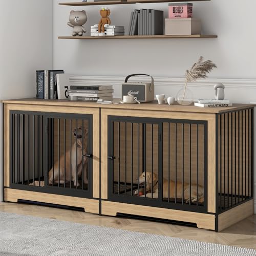 75’’ Double Dog Crate Furniture with Removable Divider & Trays K18344