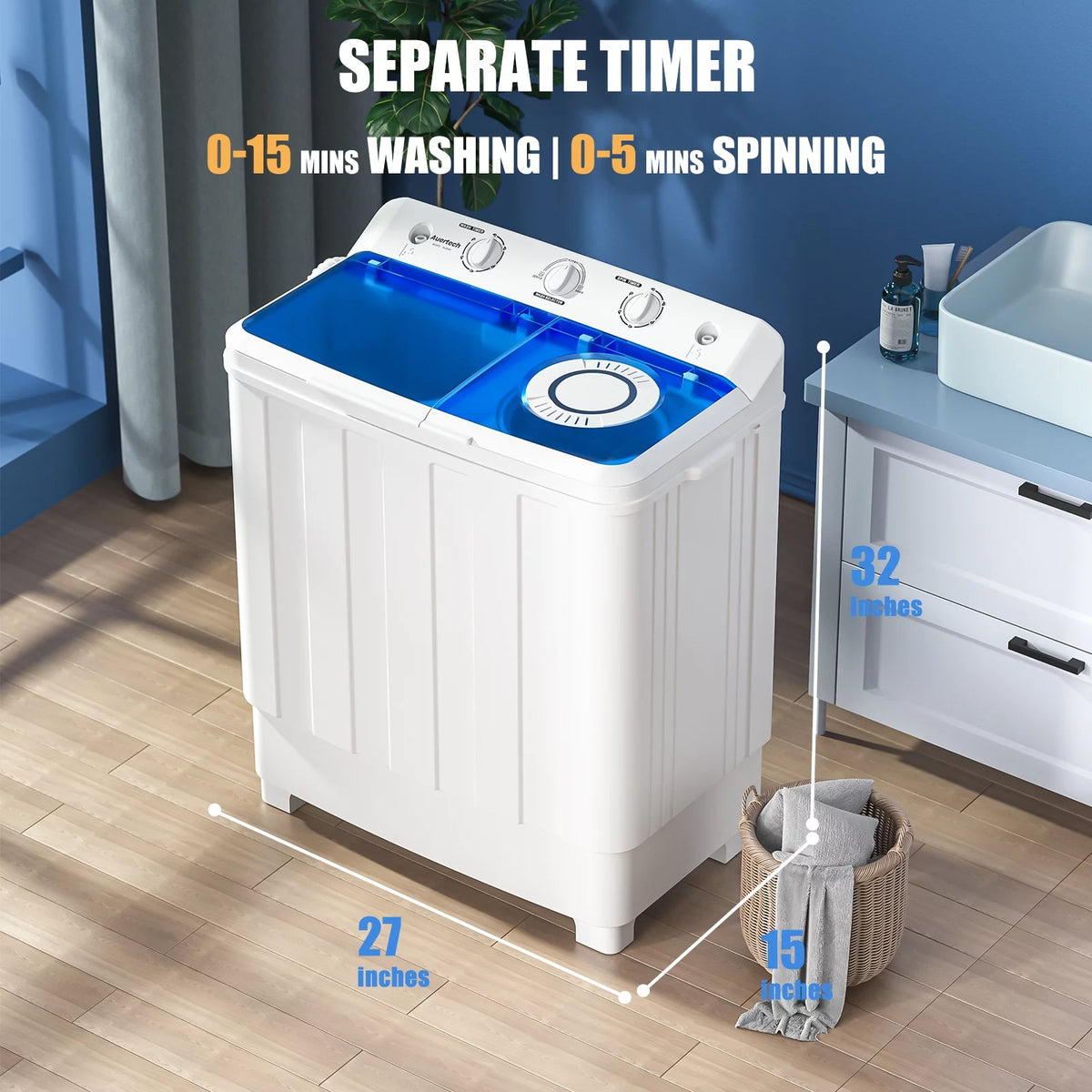 Portable 28lbs Twin Tub Compact Semi-Automatic Washer Spinner Combo W880