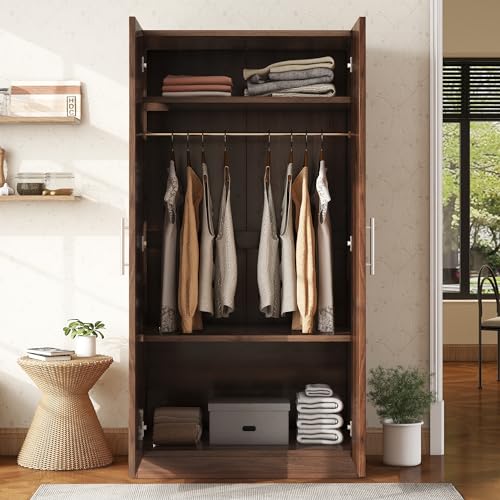 White Wooden Armoire with Drawer, Hanging Rail and 5 Shelves J51046