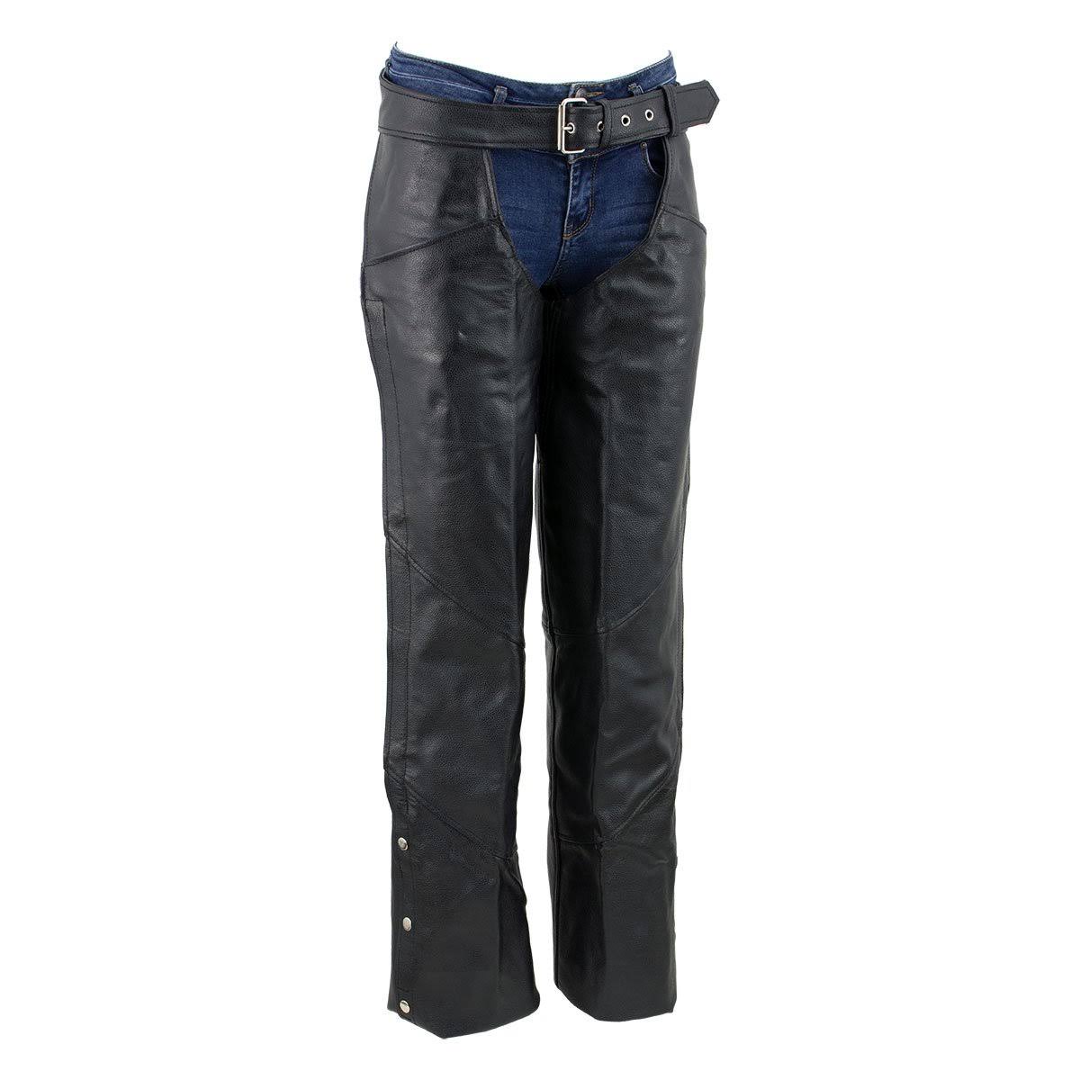 Black Thermal Lined Leather Motorcycle Chaps N9728
