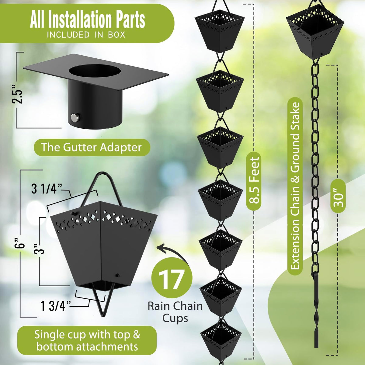 Black Powder Coated Rain Chain Kit 10 ft J9411