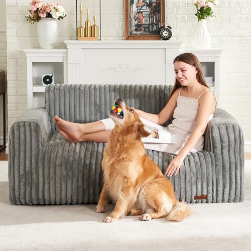 Large Grey Fluffy Bean Bag Sofa with Armrest F2310