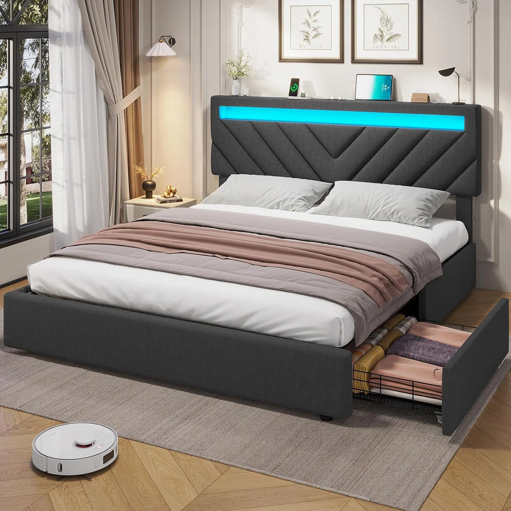 Queen Size LED Bed Frame with Drawers B6981