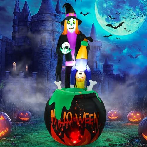 8ft Halloween Inflatable Witch Yard Decor with Built-in LED Lights B822981