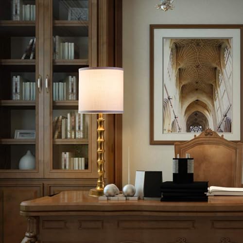 Gold Table Lamp Set of 2 Metal Bamboo Shape Linen White Shade H7210