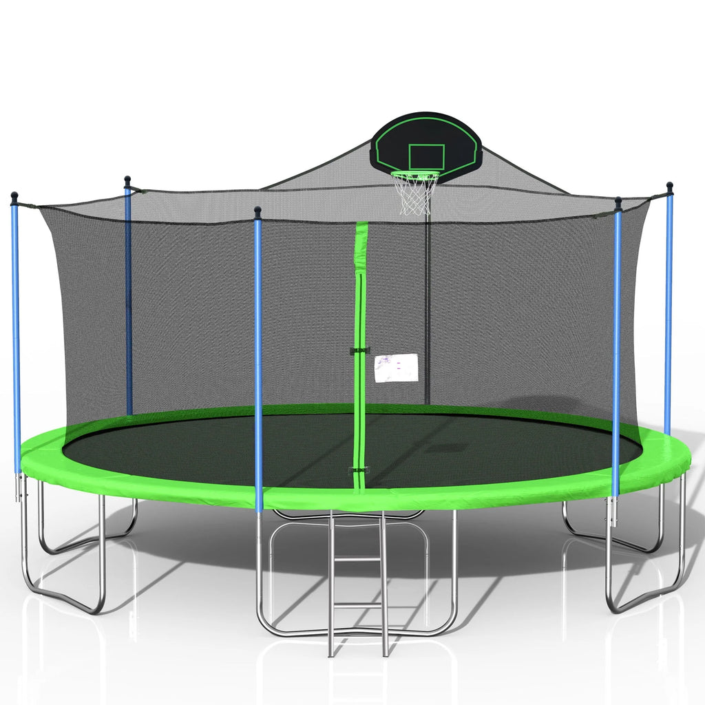 16FT Trampoline with Safety Enclosure Net, Basketball Hoop and Ladder J117129