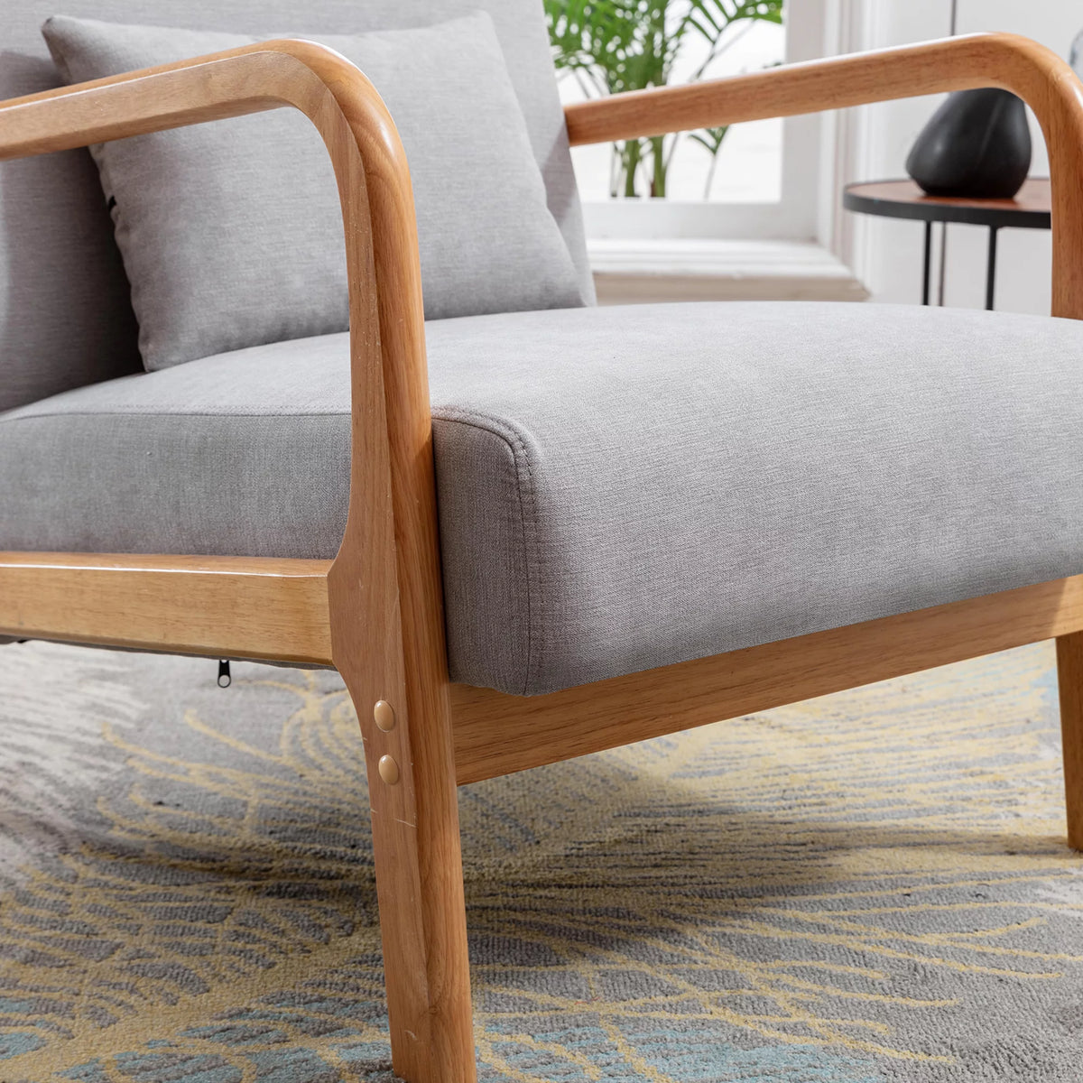 Beige Fabric Accent Armchair with Wood Frame V77770