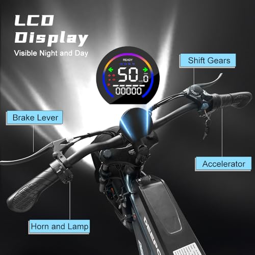 1500W Peak Brushless Motor 30 MPH Fat Tire E Bike with 624-2880Wh Removable Battery 20" Electric Dirt Bike with Dual Suspension and 7-Speed J194129