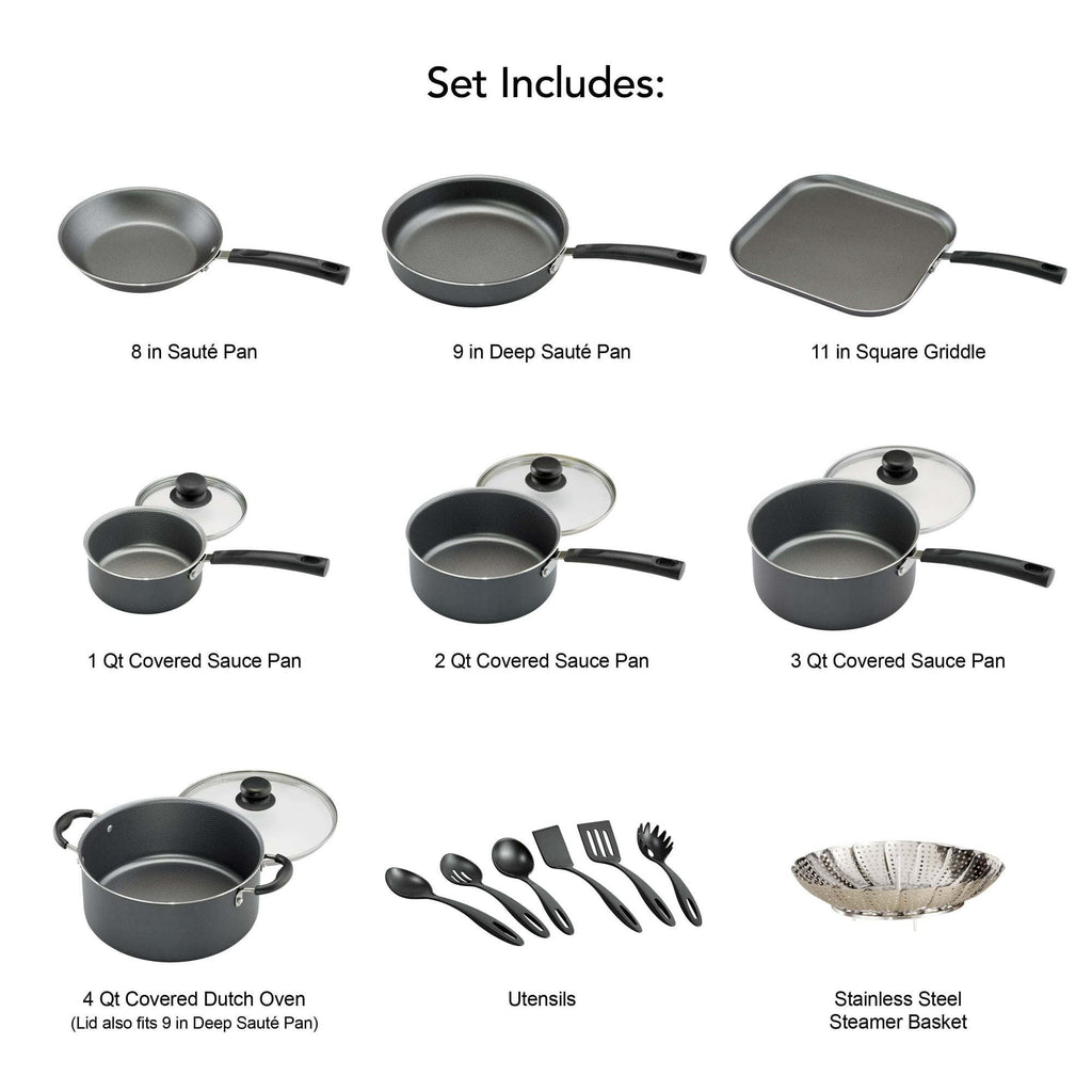 18 Piece Non-stick Steel Gray Cookware Set Y778