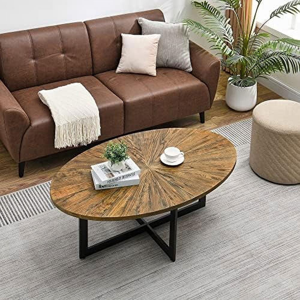 Round Solid Wood Coffee Table with Metal Legs R62918