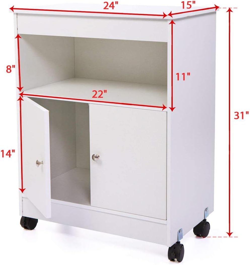 White Pack of 2 Microwave Kitchen Cart with Storage A4232