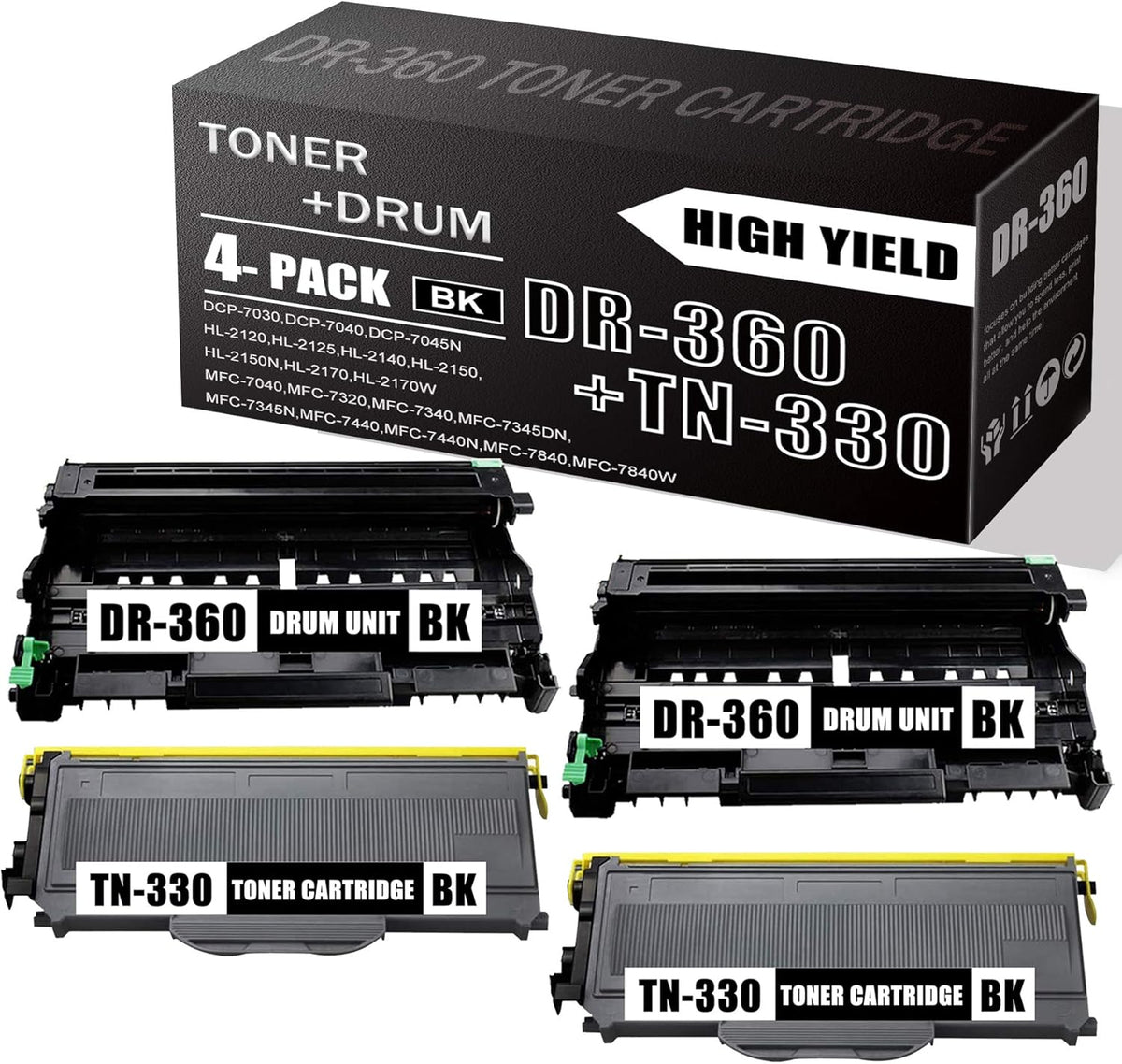 Black 4 Pks Drum Unit & Toner Cartridge for Brother Printer D55212