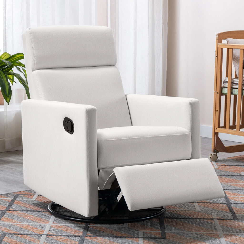 Beige Upholstered Swivel Rocker Recliner Chair L4456