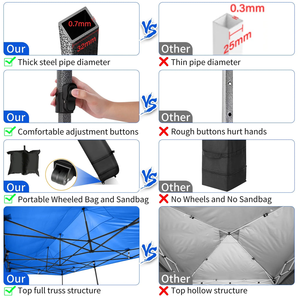 10' x 20' Pop Up Canopy Tent Straight Leg Shelter with Roller Bag, Blue B228
